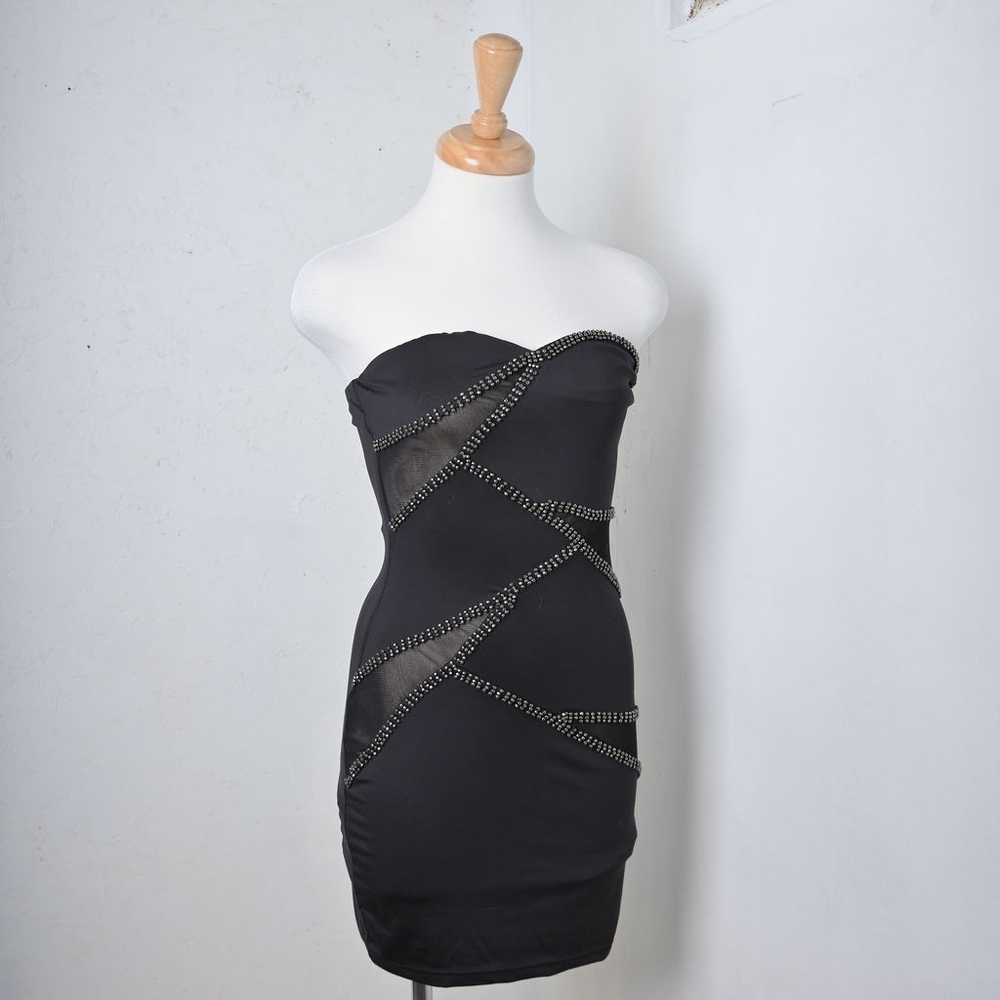 Nikibiki | Strapless rhinestone black mini dress